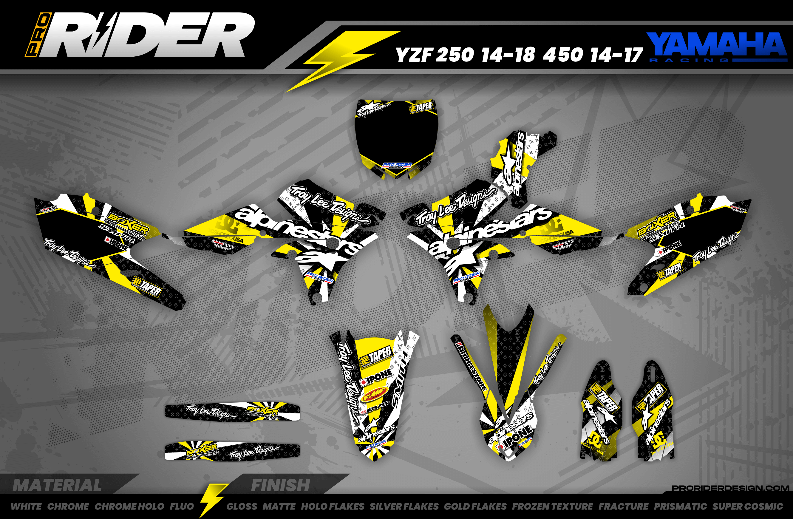 Graphics Kit ALPINESTARS YELLOW : Design designed for your Motocross
