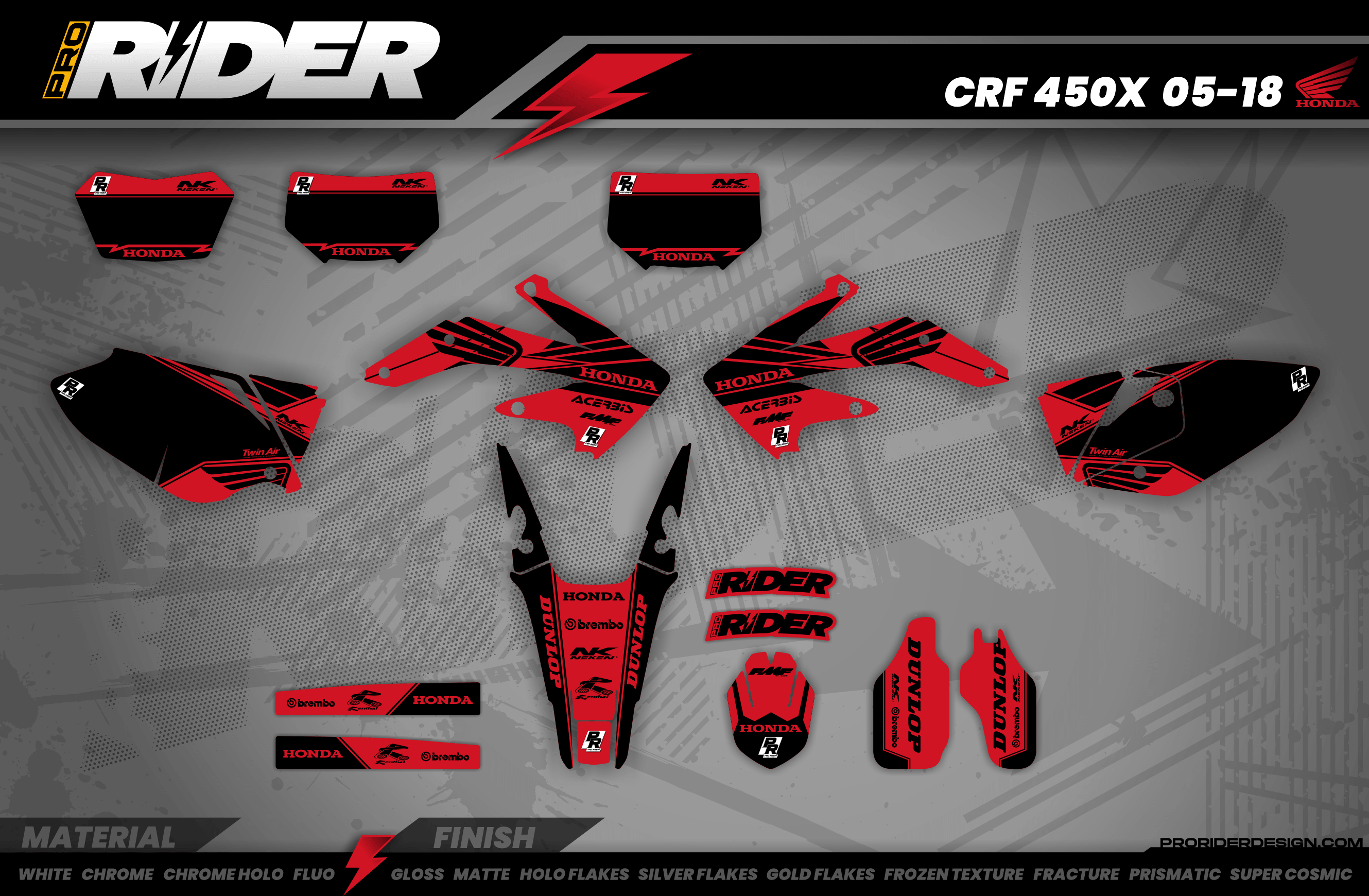 Dirt bike graphics kits honda FACTORY Neken Black Red : Resistant