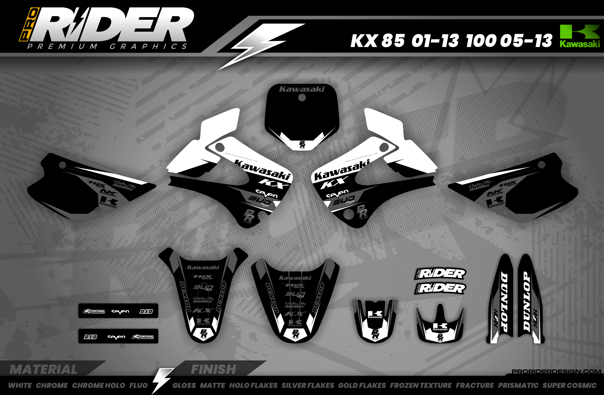 Kawasaki Graphics BUD RACING BLACK WHITE : Ultra shock resistant